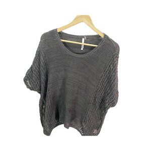 Miilla Womens S Sweater Gray Short Sleeved Crochet Lightweight Open Knit Casual